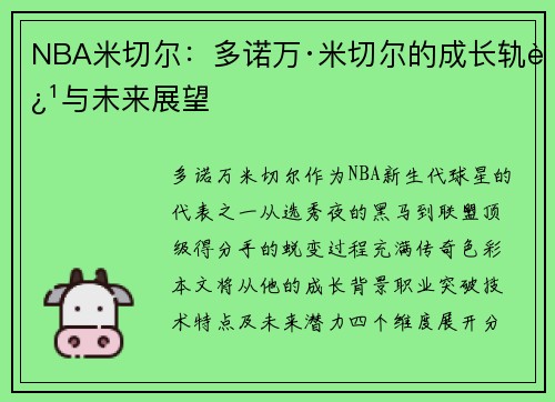 NBA米切尔：多诺万·米切尔的成长轨迹与未来展望